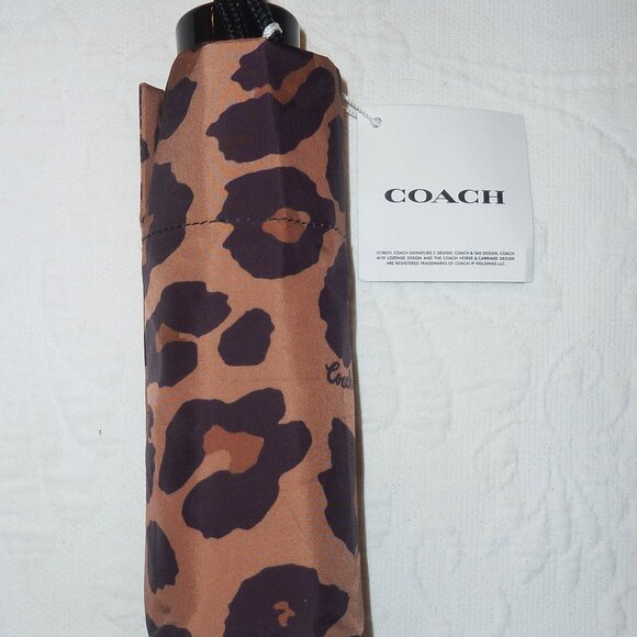 NWT Coach CC947 UV Protection Mini Umbrella In Leopard Print - Picture 3 of 4